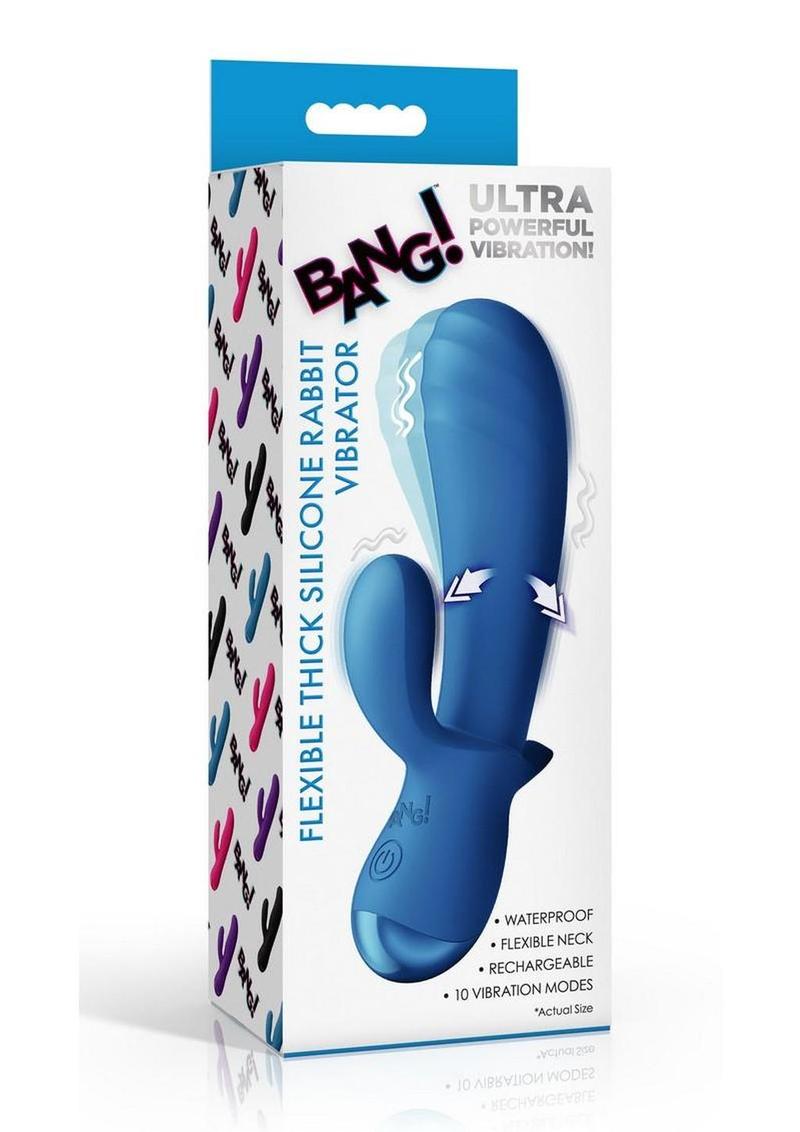 Bang! Flexible Thick Rechargeable Silicone Rabbit Vibrator - Blue