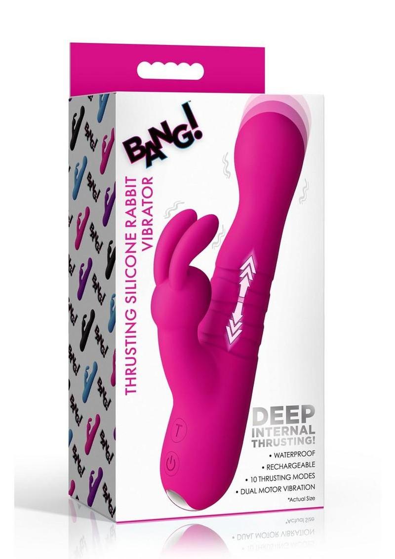Bang! Thrusting Rechargeable Silicone Rabbit Vibrator - Pink