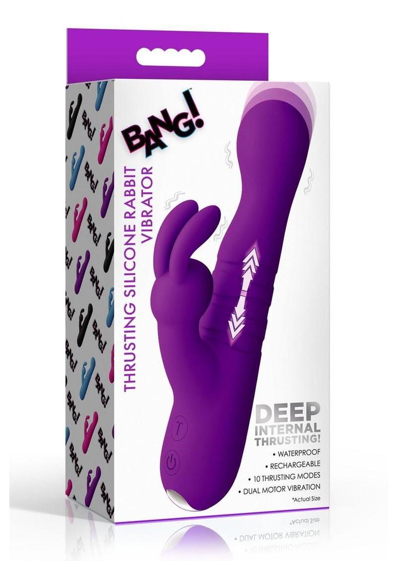 Bang! Thrusting Rechargeable Silicone Rabbit Vibrator - Purple