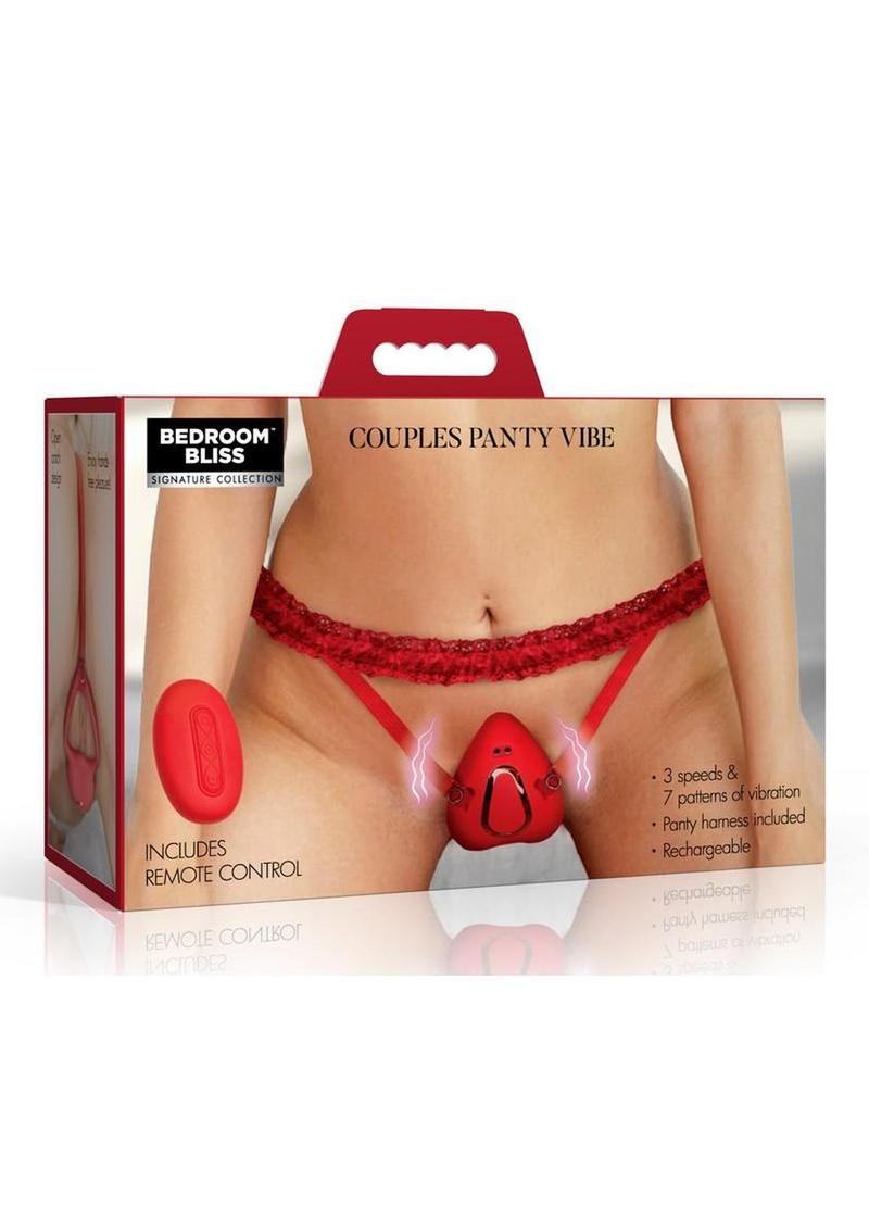Bedroom Bliss Couples Silicone Rechargeable Panty Vibe with Remote Control - Red