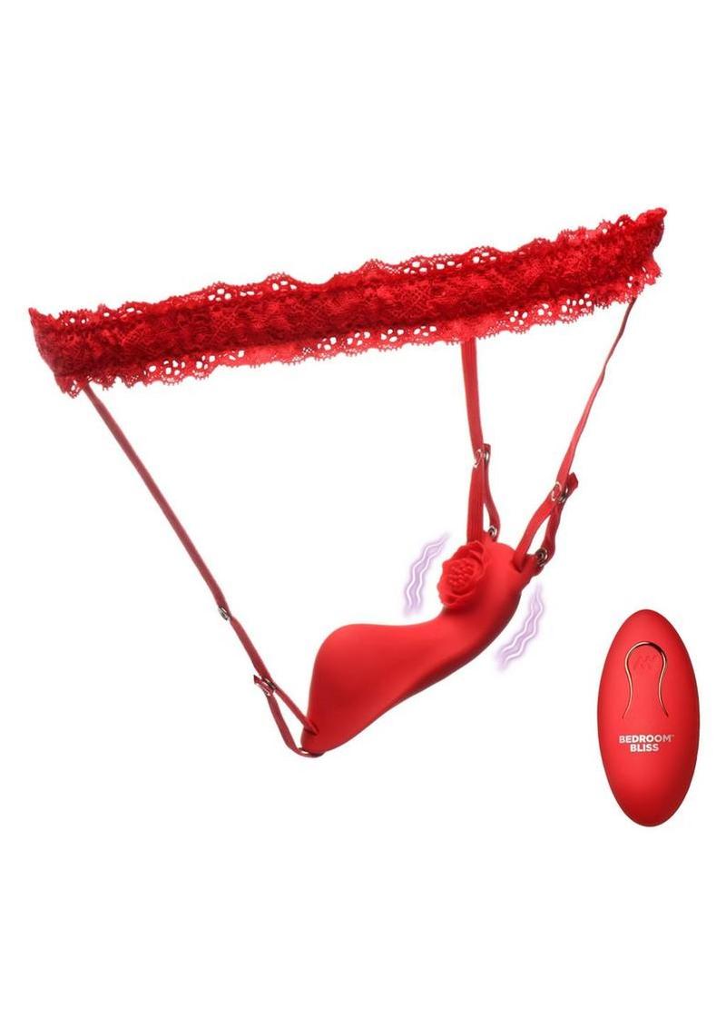 Bedroom Bliss Textured Silicone Rechargeable Panty Vibe with Remote Control - Red