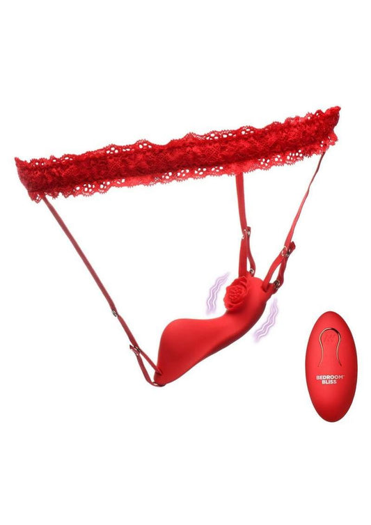 Bedroom Bliss Textured Silicone Rechargeable Panty Vibe with Remote Control - Red