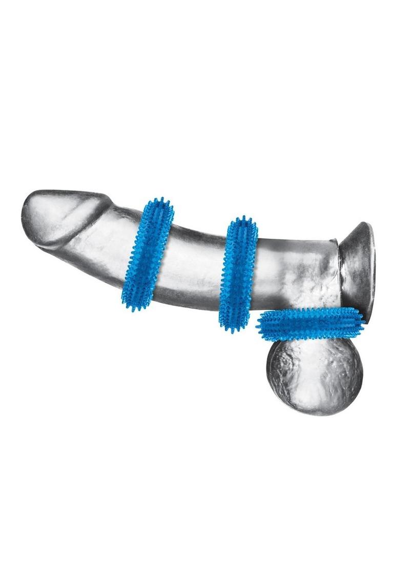 Blue Line Ultra-Slim Stretch Cock Rings - Blue - 3 Pack