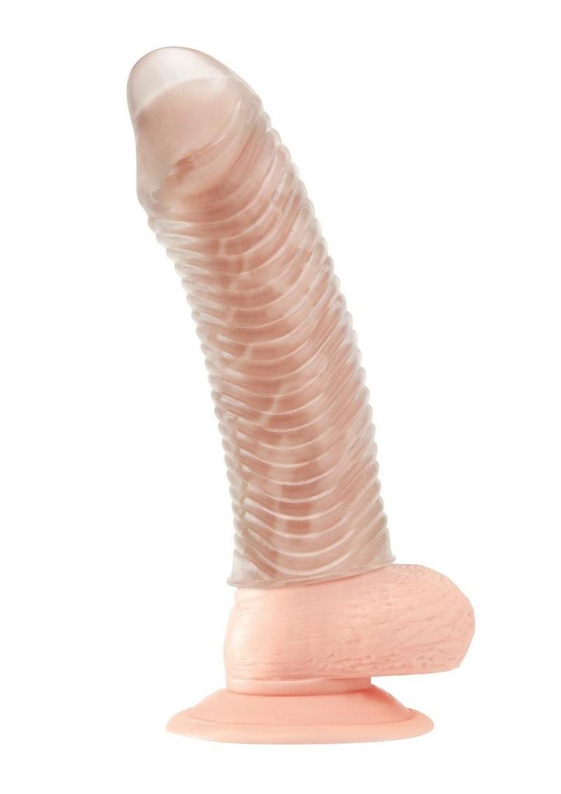 Blue Line Wavy Ribbed Penis Extension - Clear - 6.5in