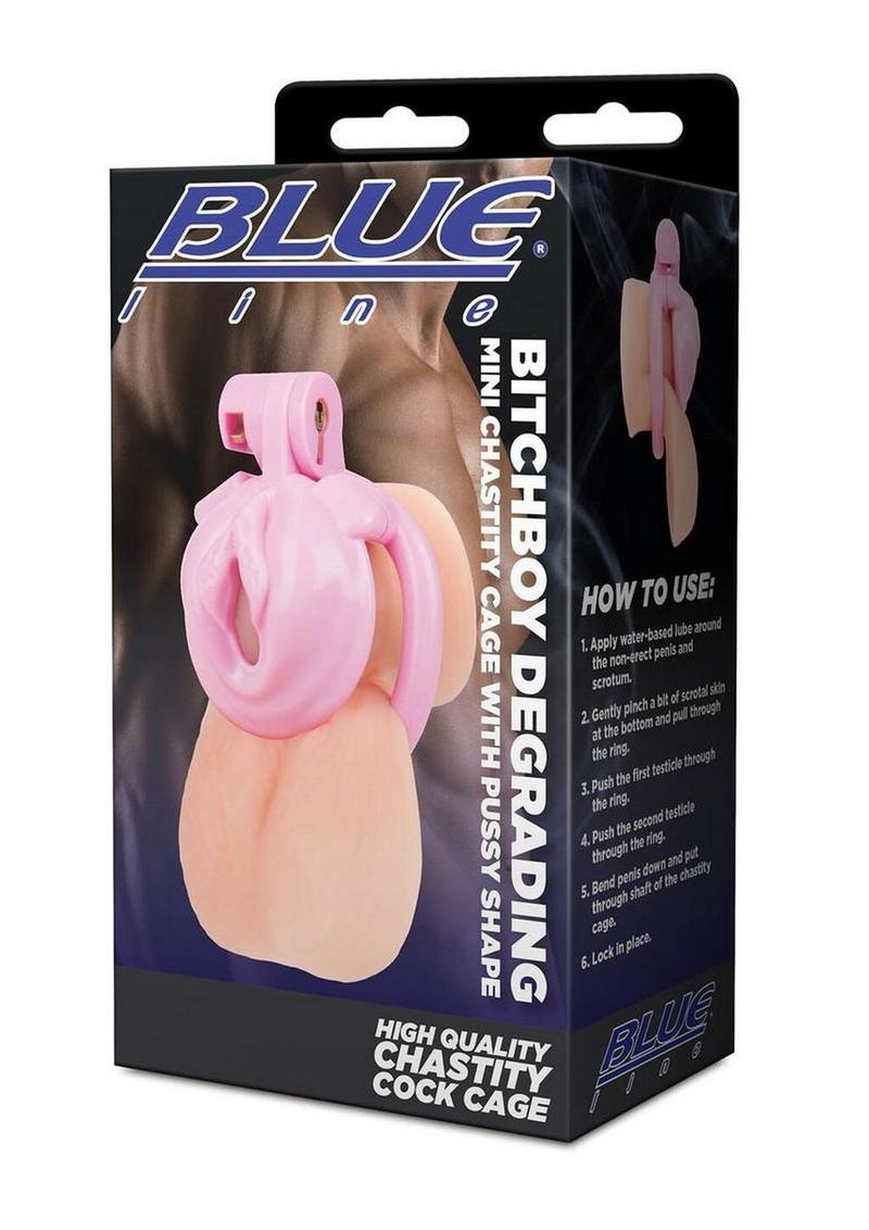 Blueline Bitchboy Degrading Mini Chastity Cage with Pussy Shape - Pink