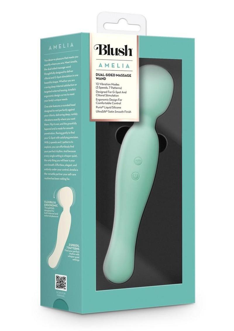 Blush Collection Amelia Rechargeable Silicone Dual Side Massage Wand - Seafoam - Teal