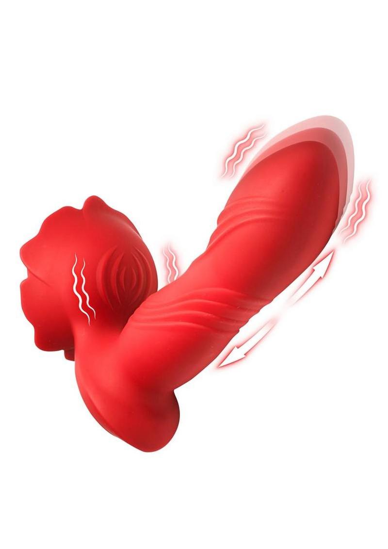 Boomgasm Rose Thrust Rechargeable Silicone Vibrator - Red