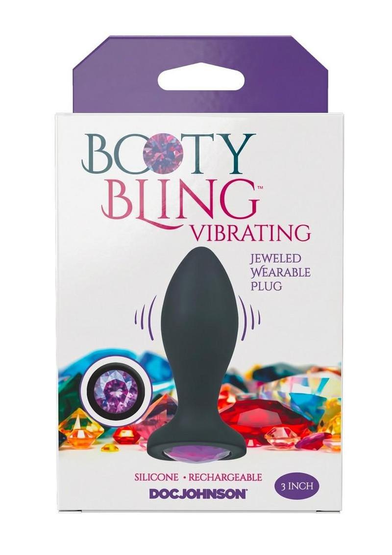 Booty Bling Jeweled Wearable Vibrating Silicone Plug - Purple - 3in