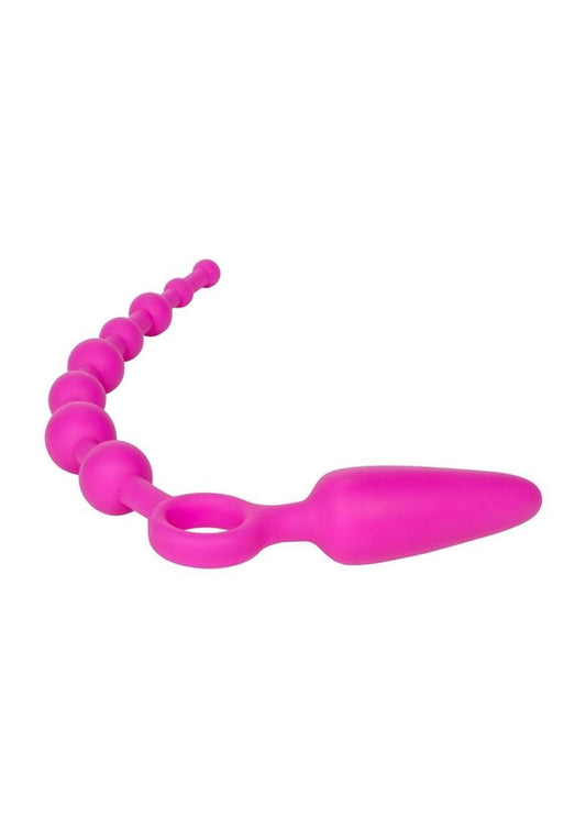 Booty Call Booty Double Dare Silicone Vibrating Butt Plug with Anal Beads - Pink