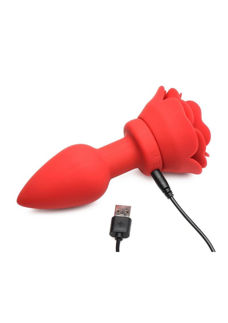 Booty Sparks 28x Rechargeable Silicone Vibrating Rose Anal Plug with Remote Control - Red - Large