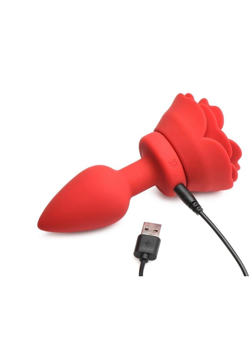 Booty Sparks 28x Rechargeable Silicone Vibrating Rose Anal Plug with Remote Control - Red - Medium