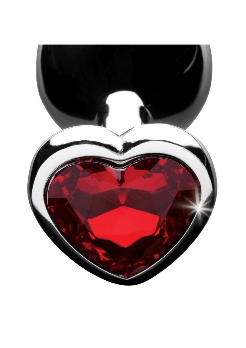 Booty Sparks Heart Gem Medium Anal Plug - Metal/Red - Small