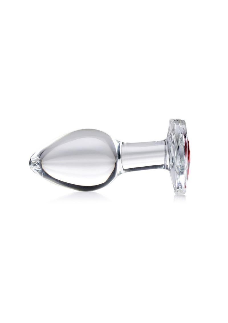 Booty Sparks Red Heart Glass Anal Plug - Clear/Red - Medium