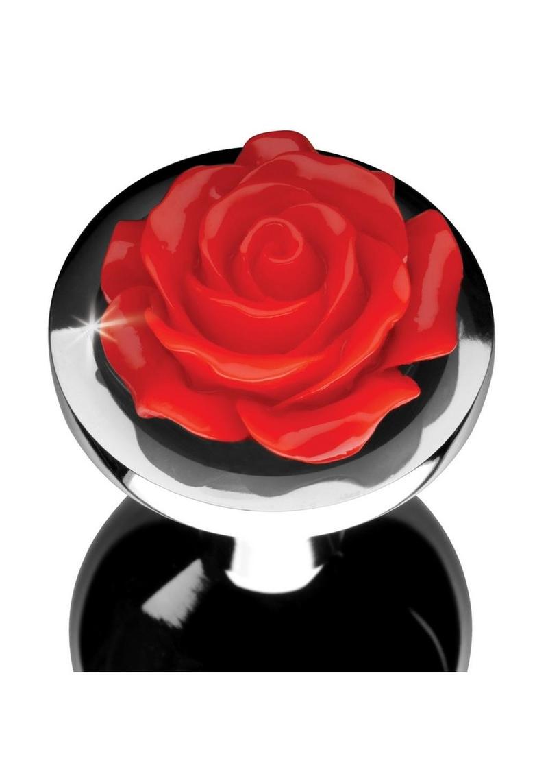 Booty Sparks Rose Anal Plug - Metal/Red/Silver - Medium