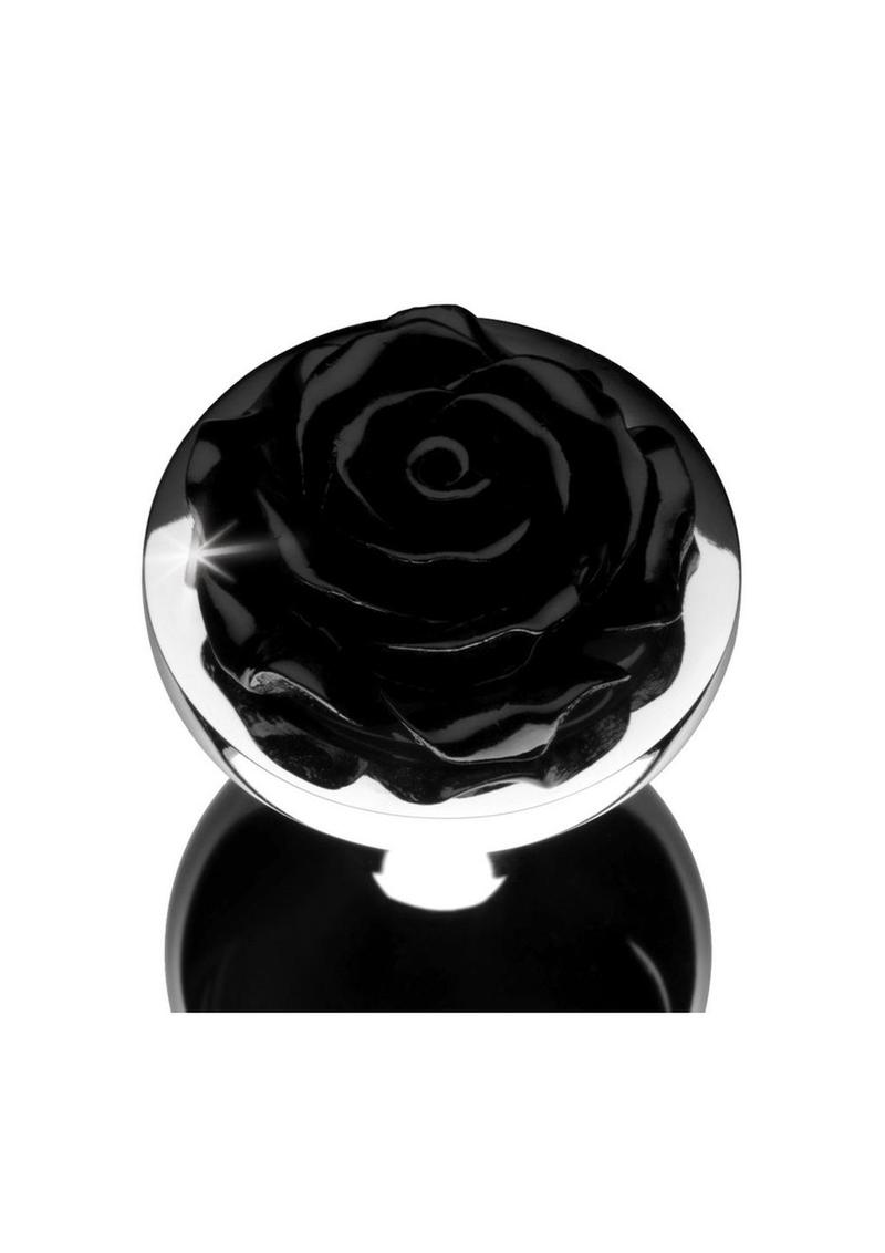 Booty Sparks Rose Butt Plug - Black/Metal - Medium