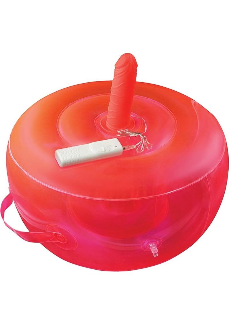 Bouncy Banger Inflatable Cushion with Wire Controller Vibrating Silicone Dildo - Red