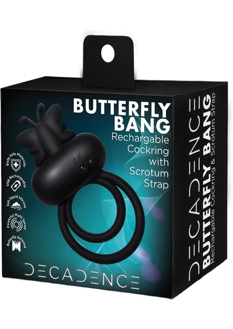 Butterfly Bang Rechargeable Silicone Couples Cock Ring - Black