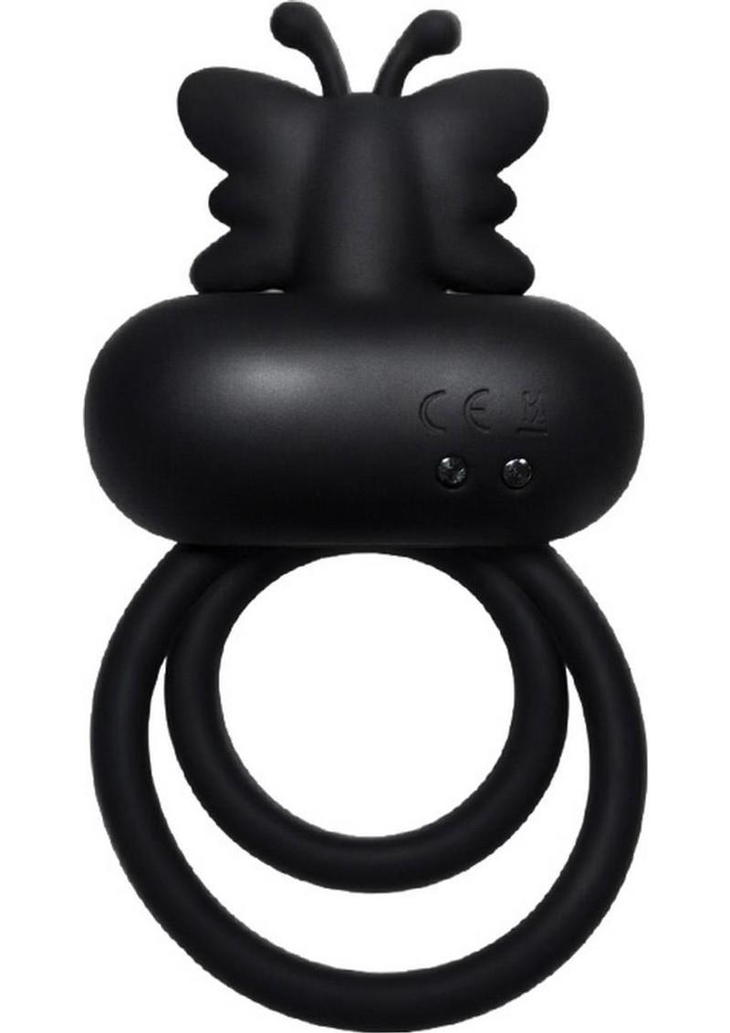 Butterfly Bang Rechargeable Silicone Couples Cock Ring - Black