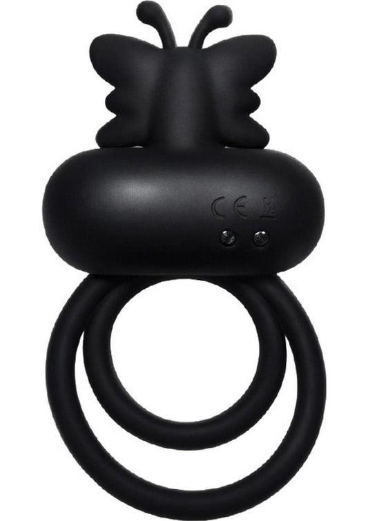 Butterfly Bang Rechargeable Silicone Couples Cock Ring - Black