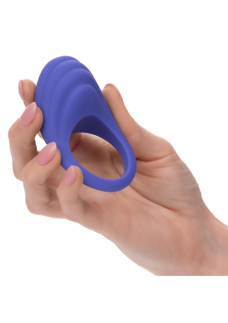 Calexotics Connect Couples Ring Rechargeable Silicone App Compatible Cock Ring with Remote - Purple