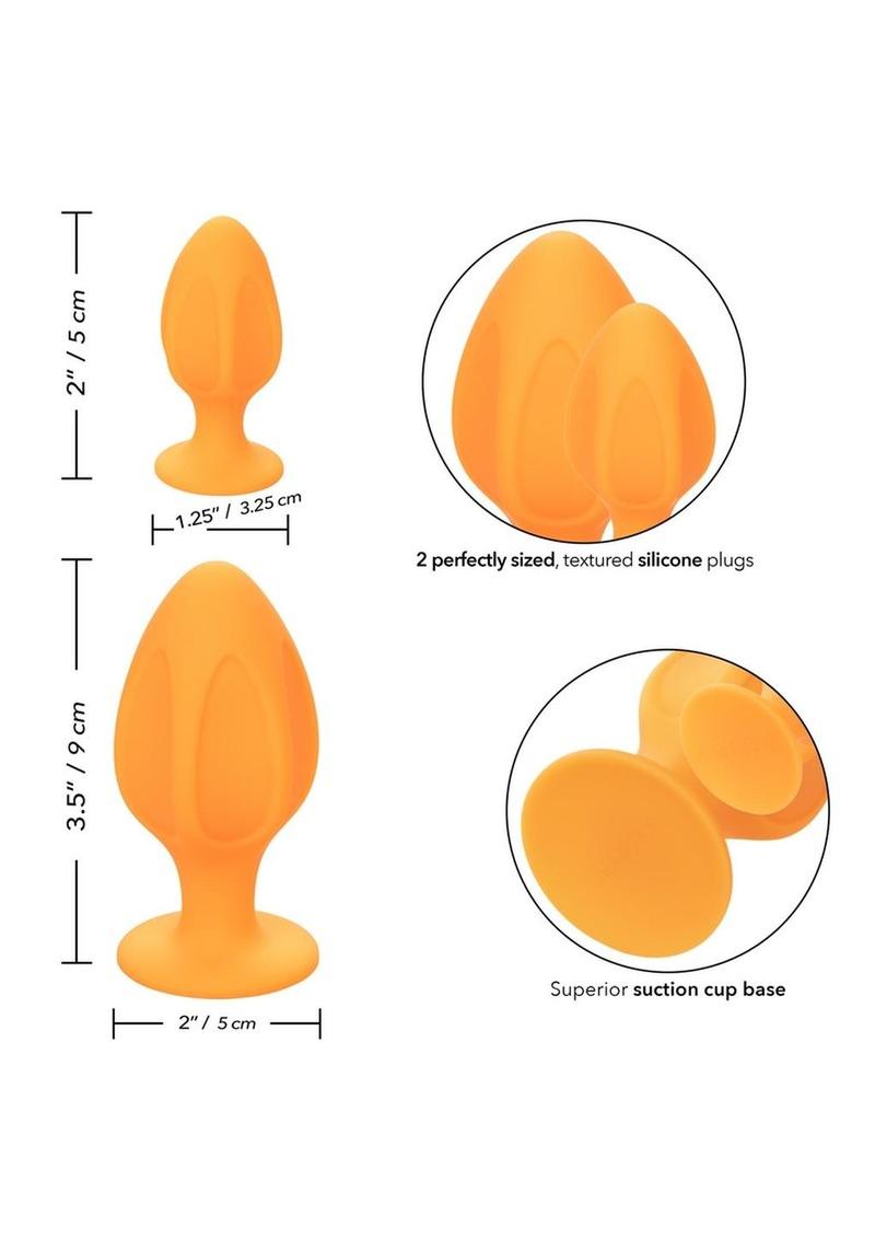 Cheeky Silicone Textured Anal Plugs - Orange - Large/Small - Set Of 2