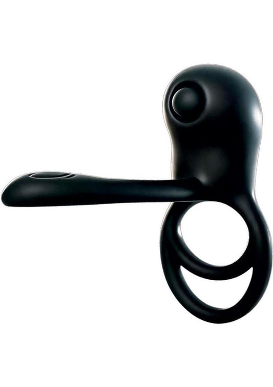 Cobra Rechargeable Silicone Cock Ring with Dual Stimulator - Black