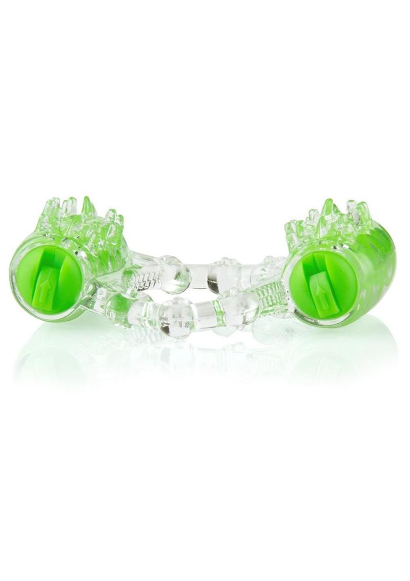 Color Pop Quickie Two-O Silicone Dual Vibrating Cock Ring - Green