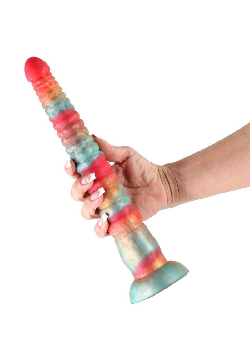 Colours Stacked Silicone Dildo - Gold/Red - 12in