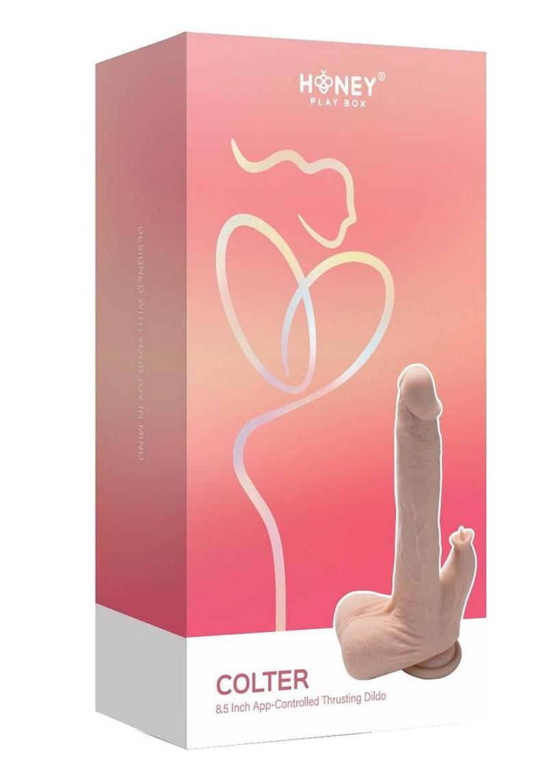Colter App Controlled Realistic Thrusting Dido Vibrating Licker - Caramel - 8.5in