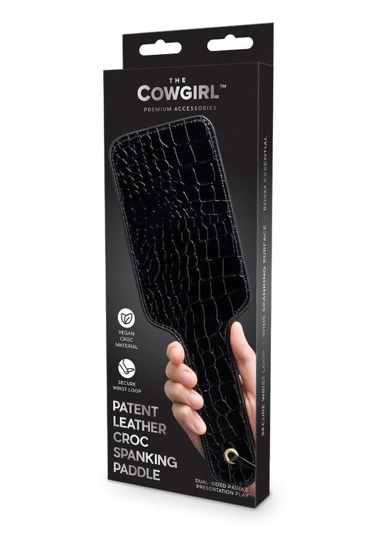 Cowgirl Patent Leather Croc Spanking Paddle - Black