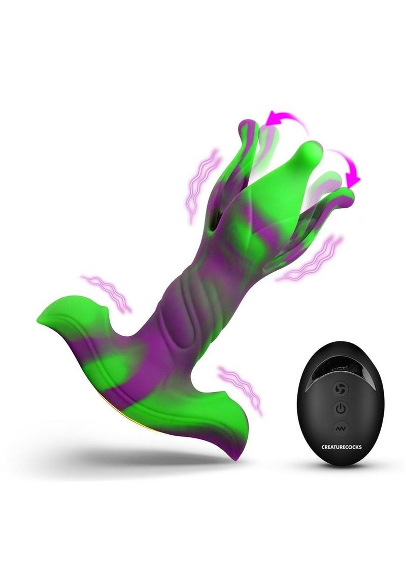 Creature Cocks Alien Bloom Expanding Rechargeable Silicone Anal Plug - Green/Purple