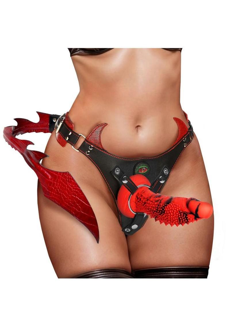 Creature Cocks Drakona Dragon Tail Strap-On Harness with Silicone Dildo - Black/Red