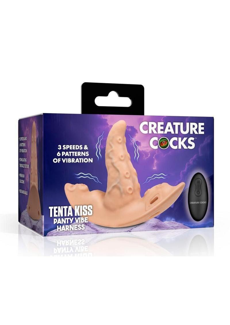 Creature Cocks Tenta Kiss Rechargeable Silicone Panty Vibe Tongue Harness with Remote - Black/Vanilla