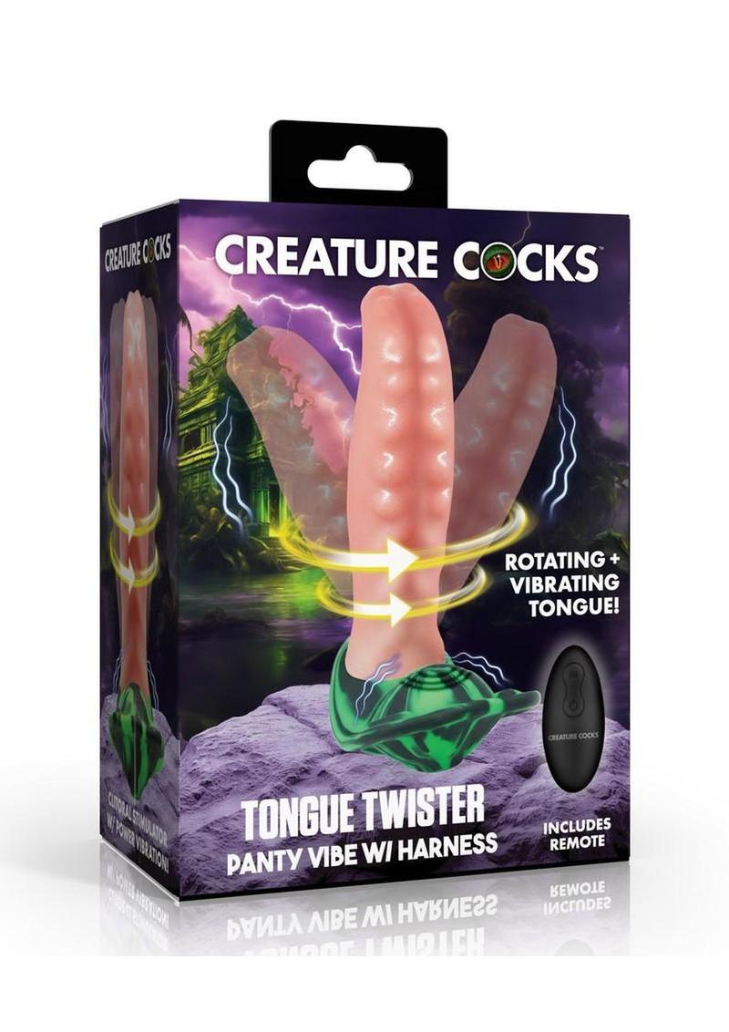 Creature Cocks Tongue Twister Rechargeable Silicone Panty Vibe Tongue Harness with Remote - Multicolor