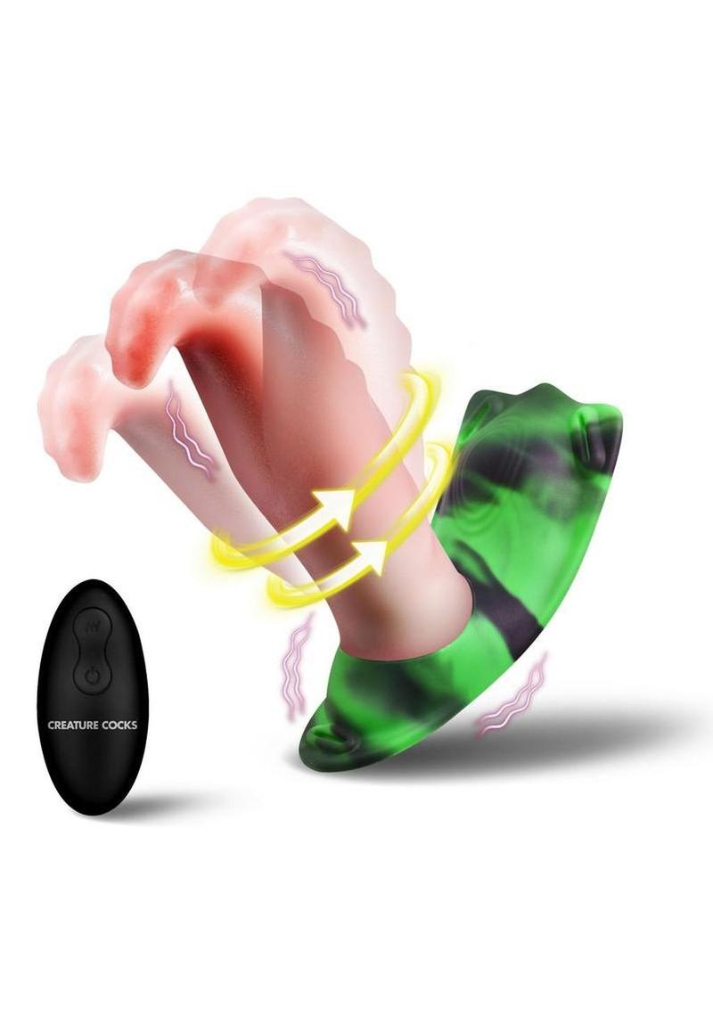 Creature Cocks Tongue Twister Rechargeable Silicone Panty Vibe Tongue Harness with Remote - Multicolor