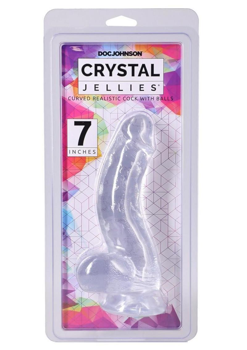 Crystal Jellies Curved Realistic Cock with Balls - Clear - 7in