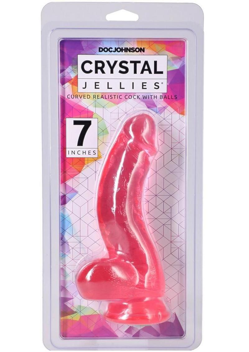 Crystal Jellies Curved Realistic Cock with Balls - Pink - 7in