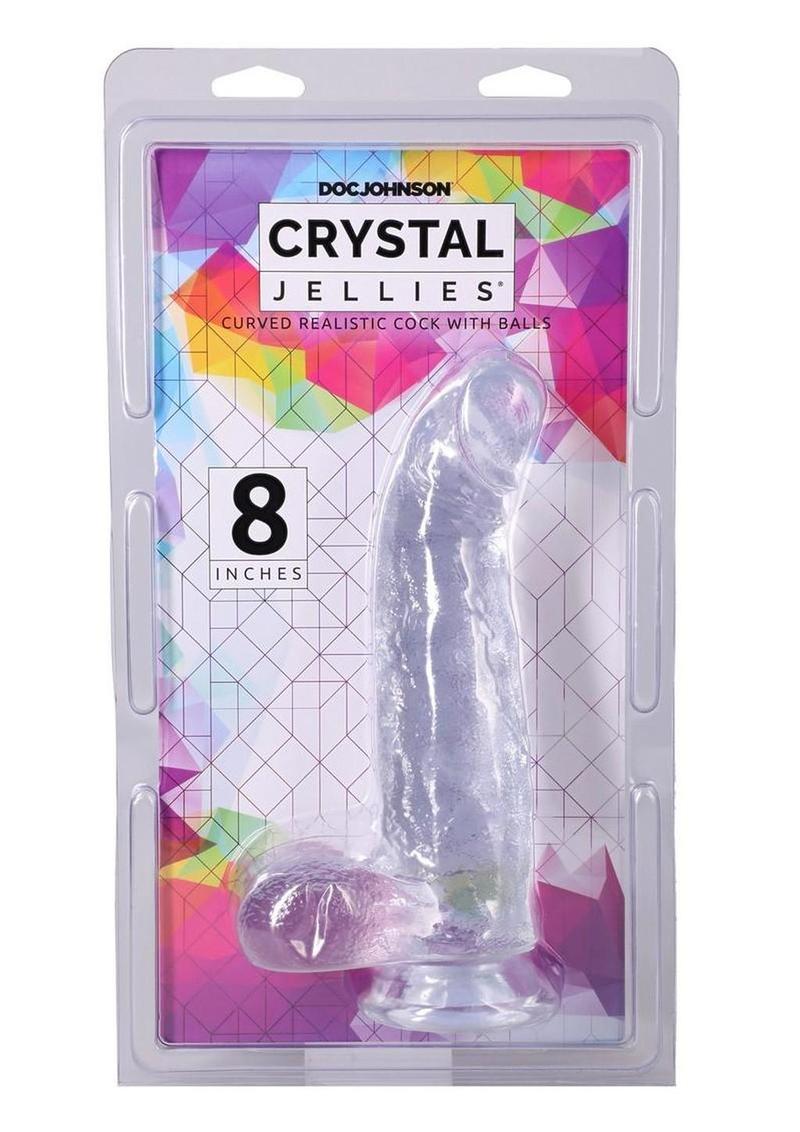 Crystal Jellies Curved Realistic Cock with Balls - Clear - 8in