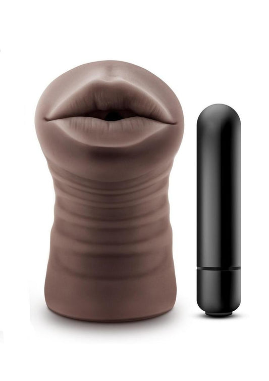 Enlust Kristal Dual End Vibrating Stroker - Mouth - Chocolate