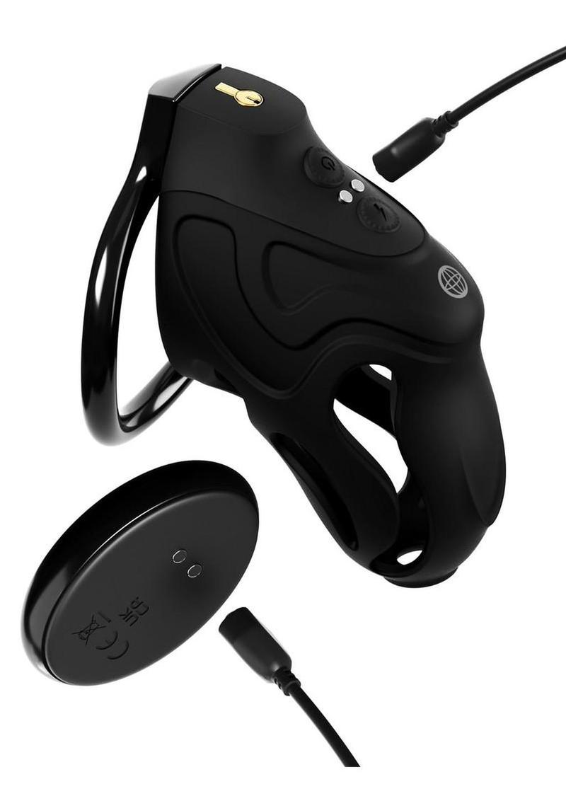 Fantasy C-Ringz Controlcore Elite Remote Control Vibrating and Electro-Stim Rechargeable Silicone Cock Blocker - Black