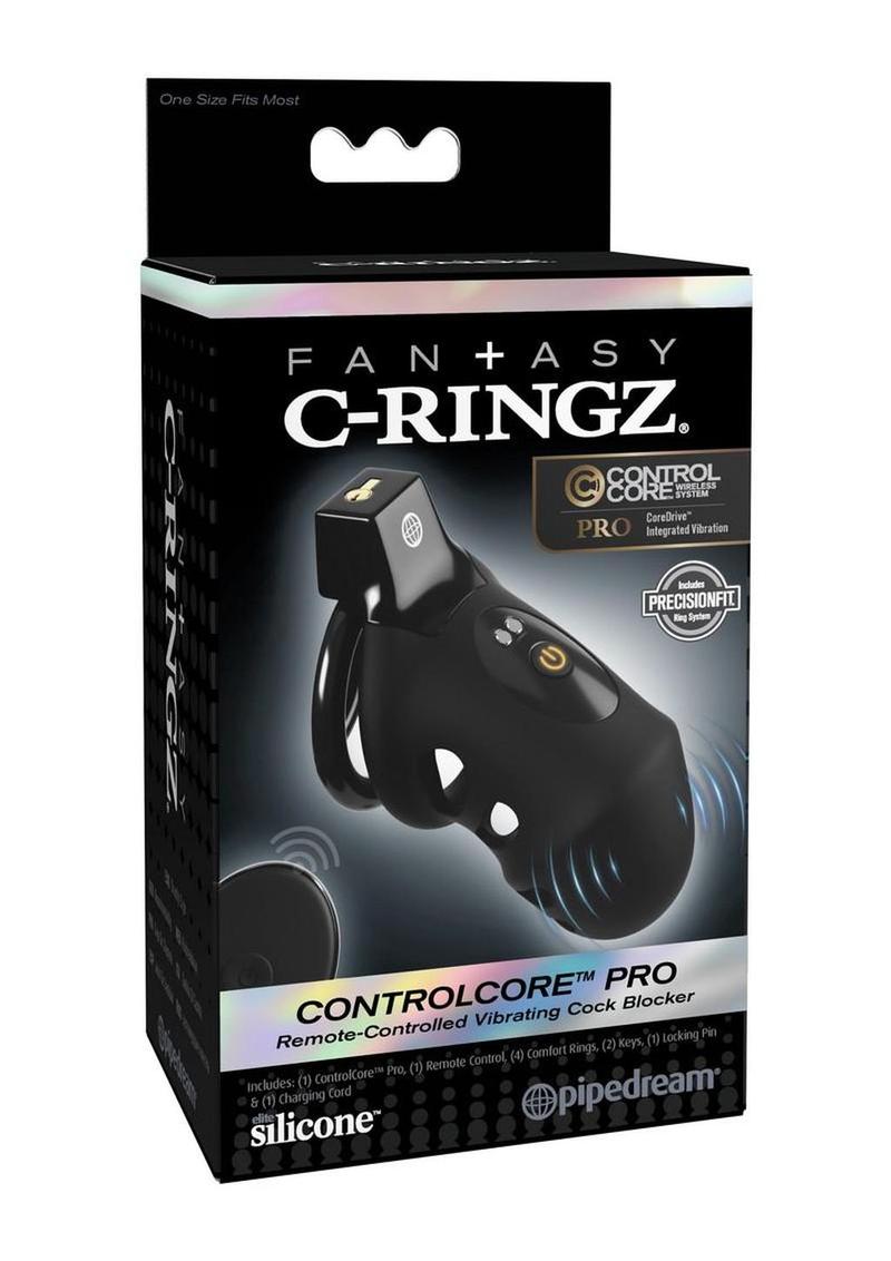 Fantasy C-Ringz Controlcore Pro Remote Control Vibrating Rechargeable Silicone Cock Blocker - Black