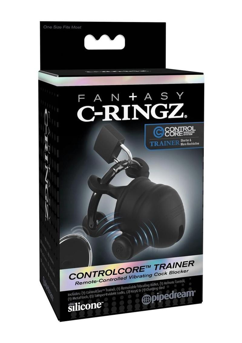Fantasy C-Ringz Controlcore Trainer Remote Control Vibrating Rechargeable Silicone Cock Blocker - Black