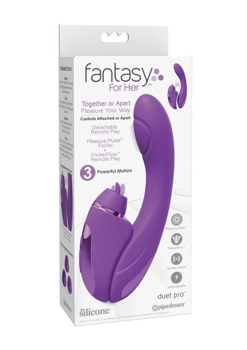 Fantasy For Her Duet Pro Rechargeable Silicone Dual Vibrator with Remote - Purple