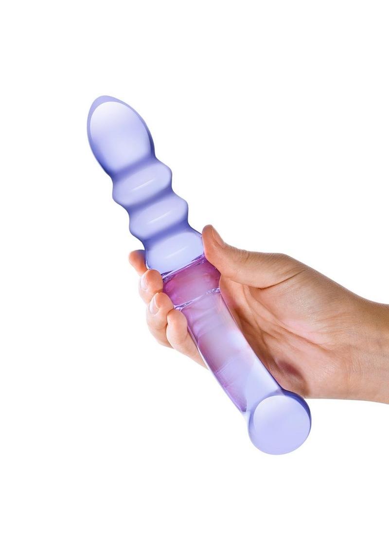 Glas Purple Rain Ribbed Dildo - Purple