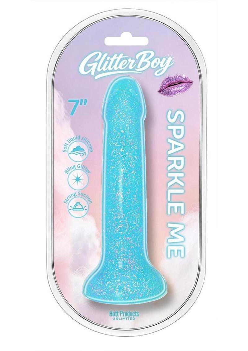 Glitter Boy Sparkle Me Glitter Silicone Dildo with Suction Cup - Aqua - 7in