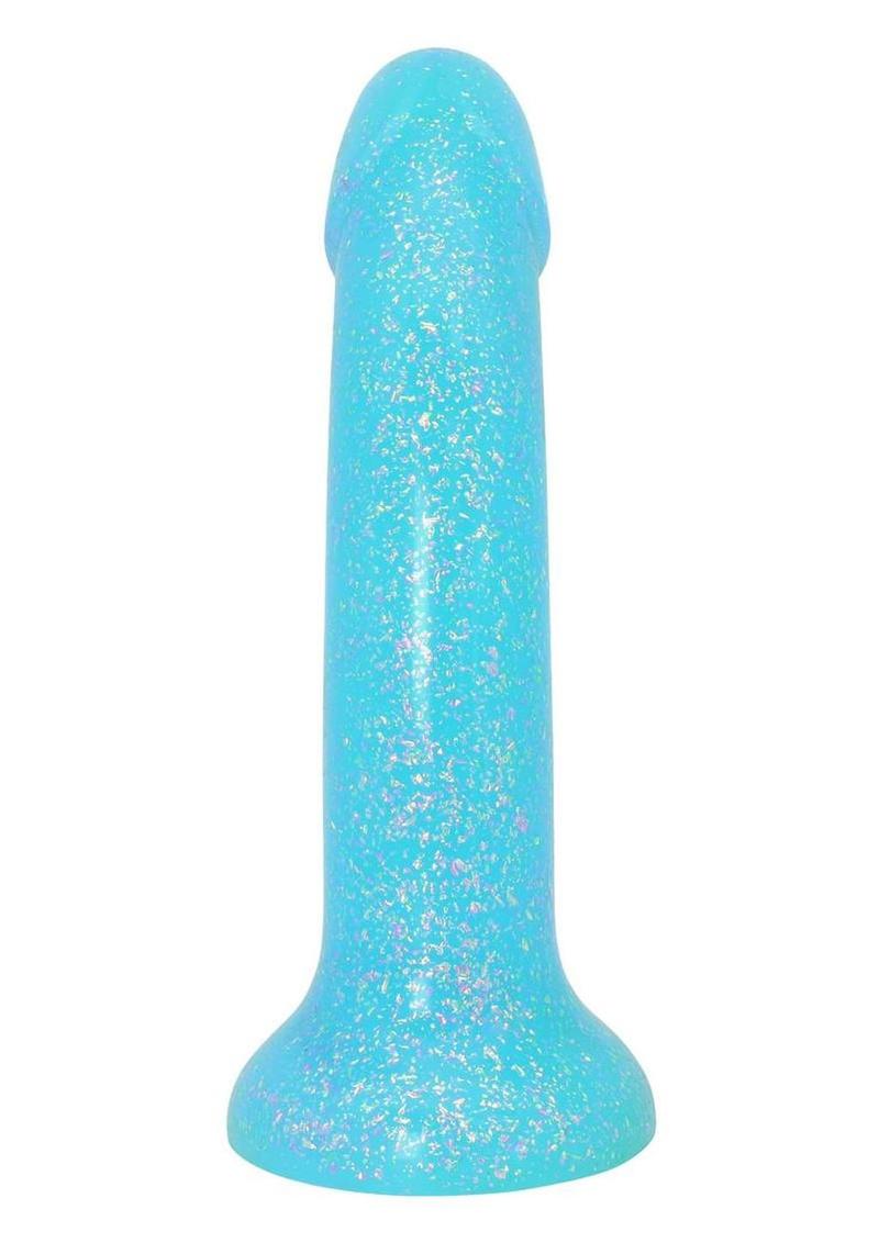 Glitter Boy Sparkle Me Glitter Silicone Dildo with Suction Cup - Aqua - 7in