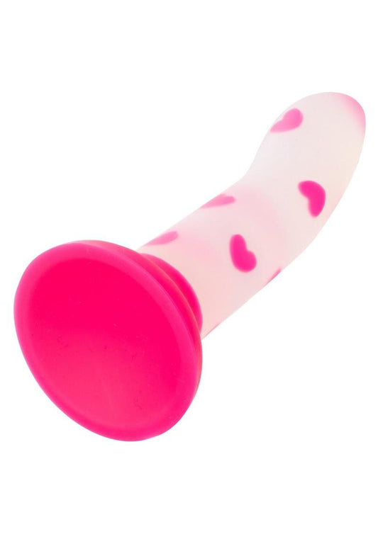 Glow Stick Heart Silicone Glow In The Dark Dildo with Suction Base - Pink