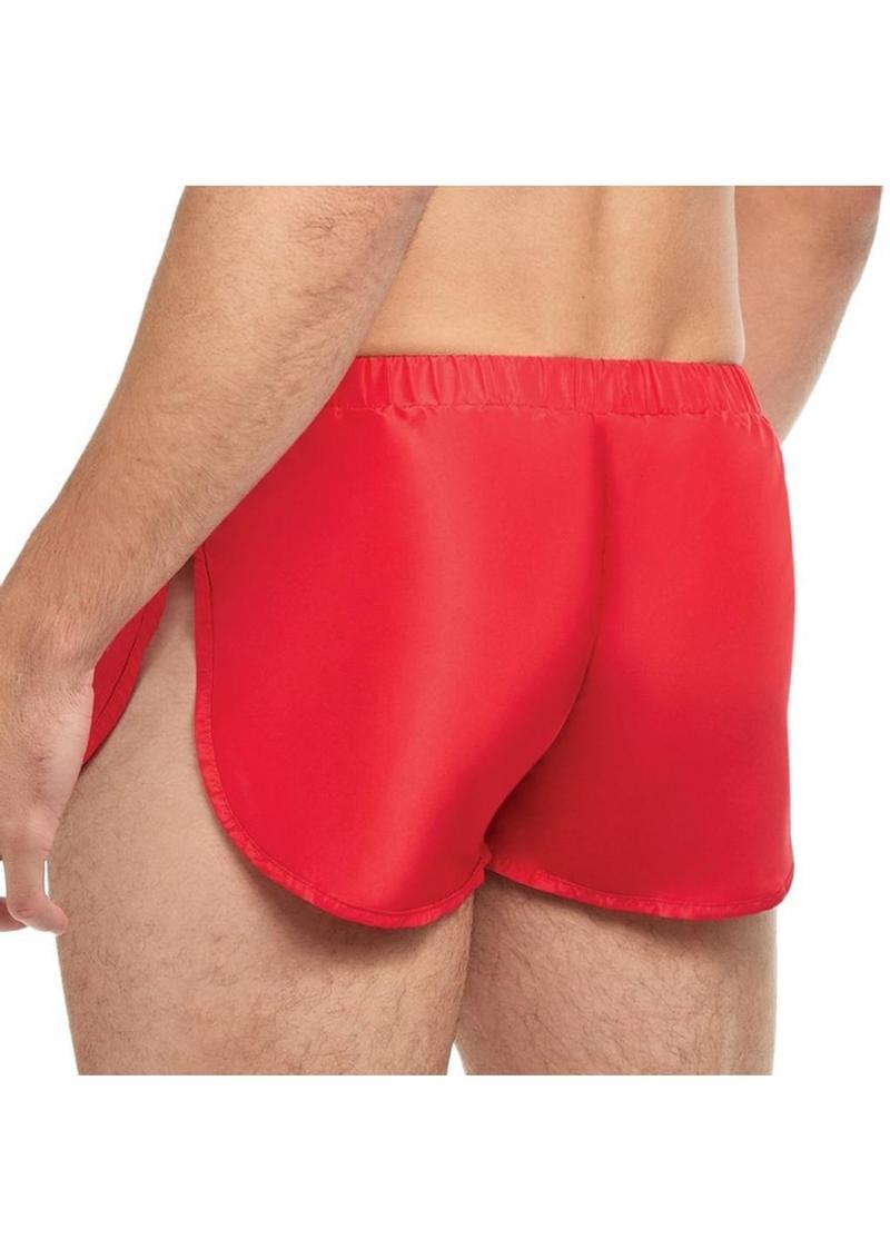 Goal Line Extreme Split Booty Shorts - Red - Medium/Small