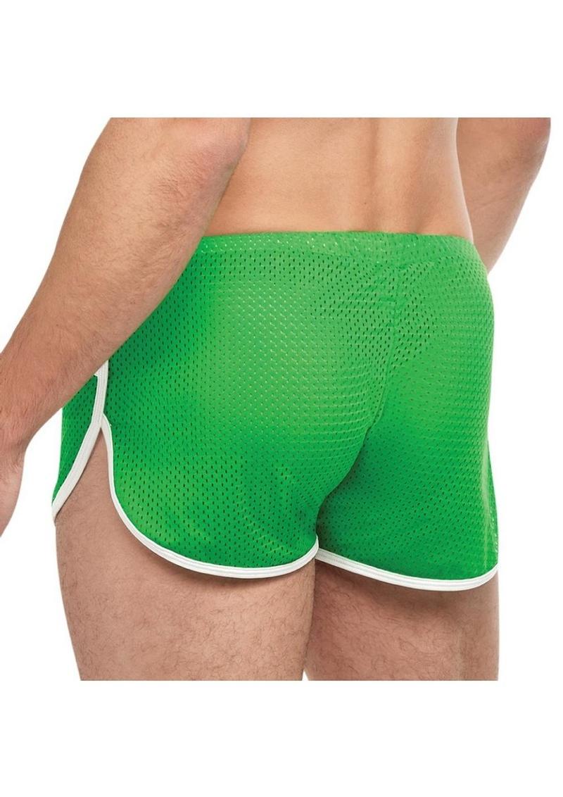 Goal Line Side Split Mesh Booty Shorts - Blue/Green - Large/XLarge