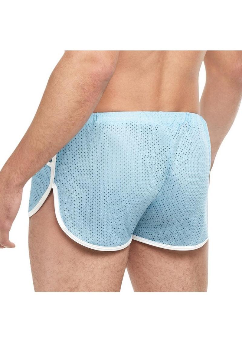 Goal Line Side Split Mesh Booty Shorts - Blue - Medium/Small